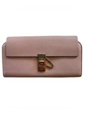 Chloe Drew Leather Long Wallet in Pink, Gold Hardware